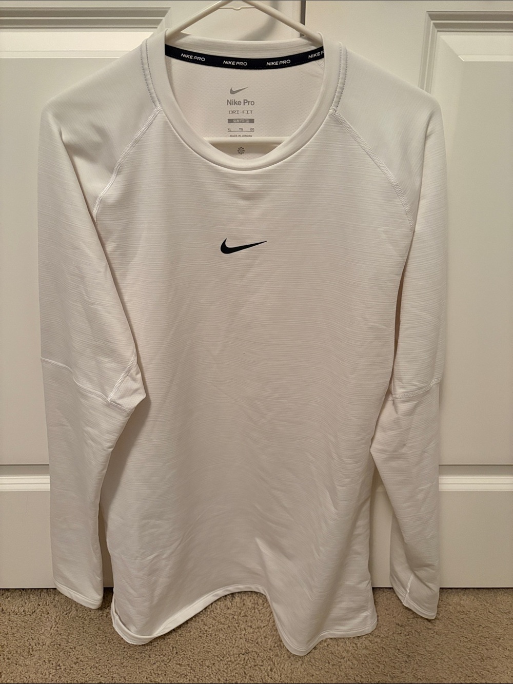 Nike White Long Sleeve Dri-FIT Slim Fit Crew Neck